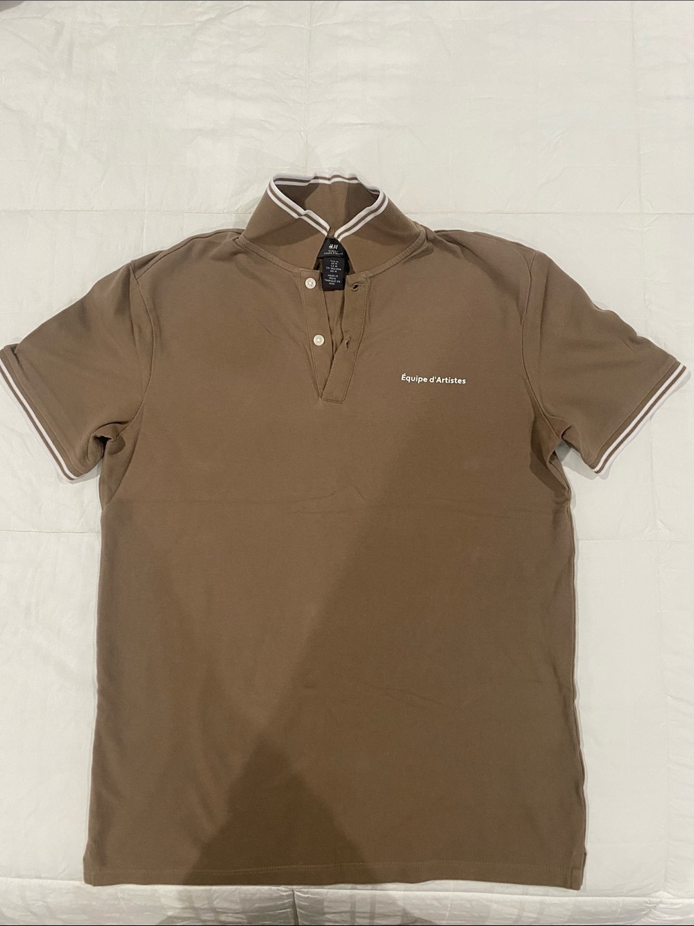 H&M Brown Polo with White Double-Stripe Collar & Cuffs
